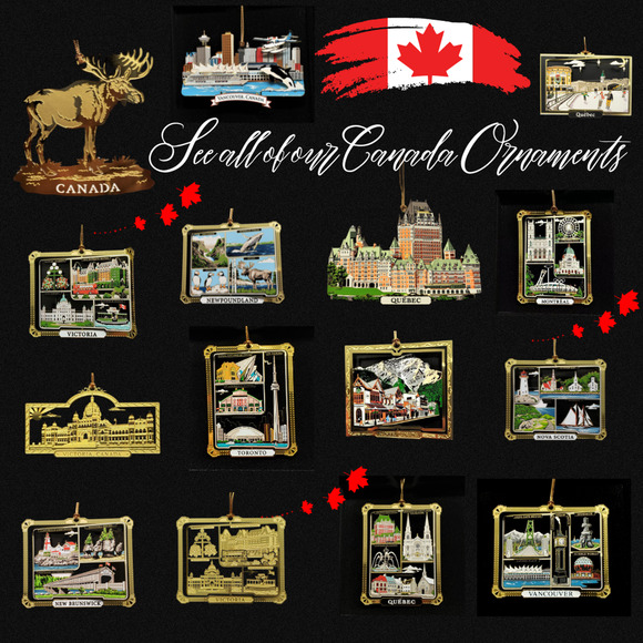 Quebec Canada Ornament Landmarks Chateau Frontenac Basilique Place Royale Brass - Picture 6 of 7